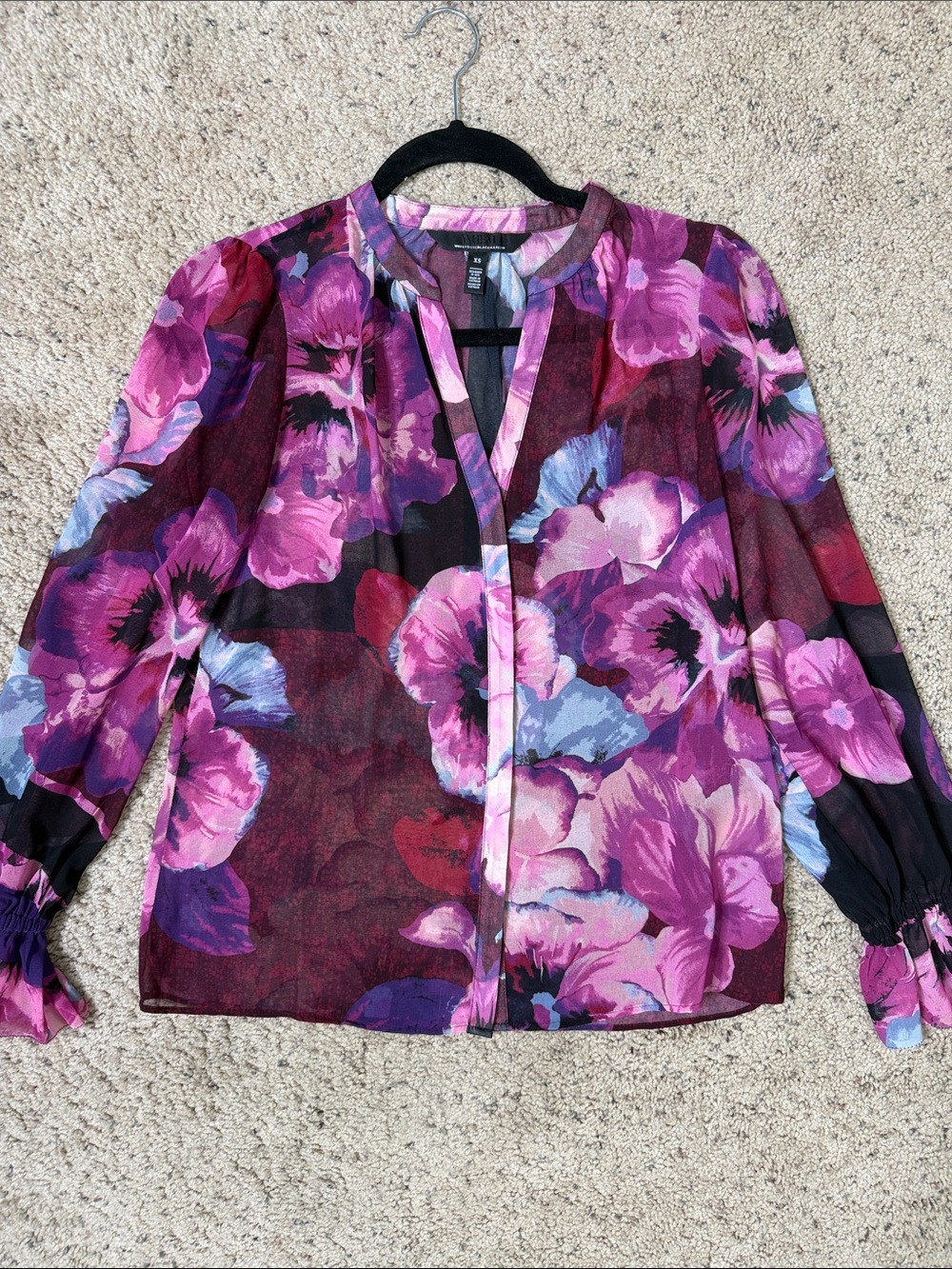 White House Black Market Purple Pink Floral Sheer Blouse XS